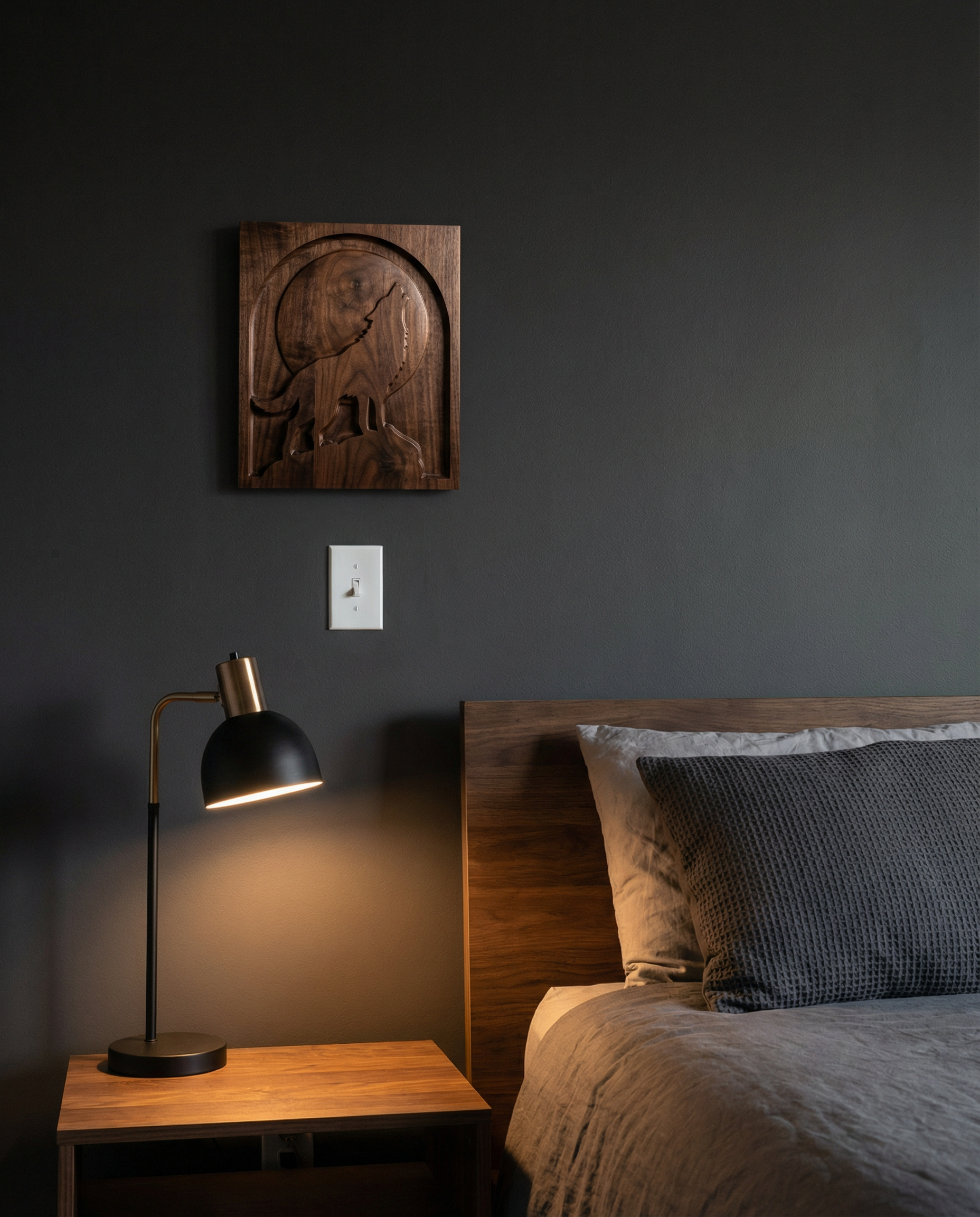 Midnight Wolf Wood Carving